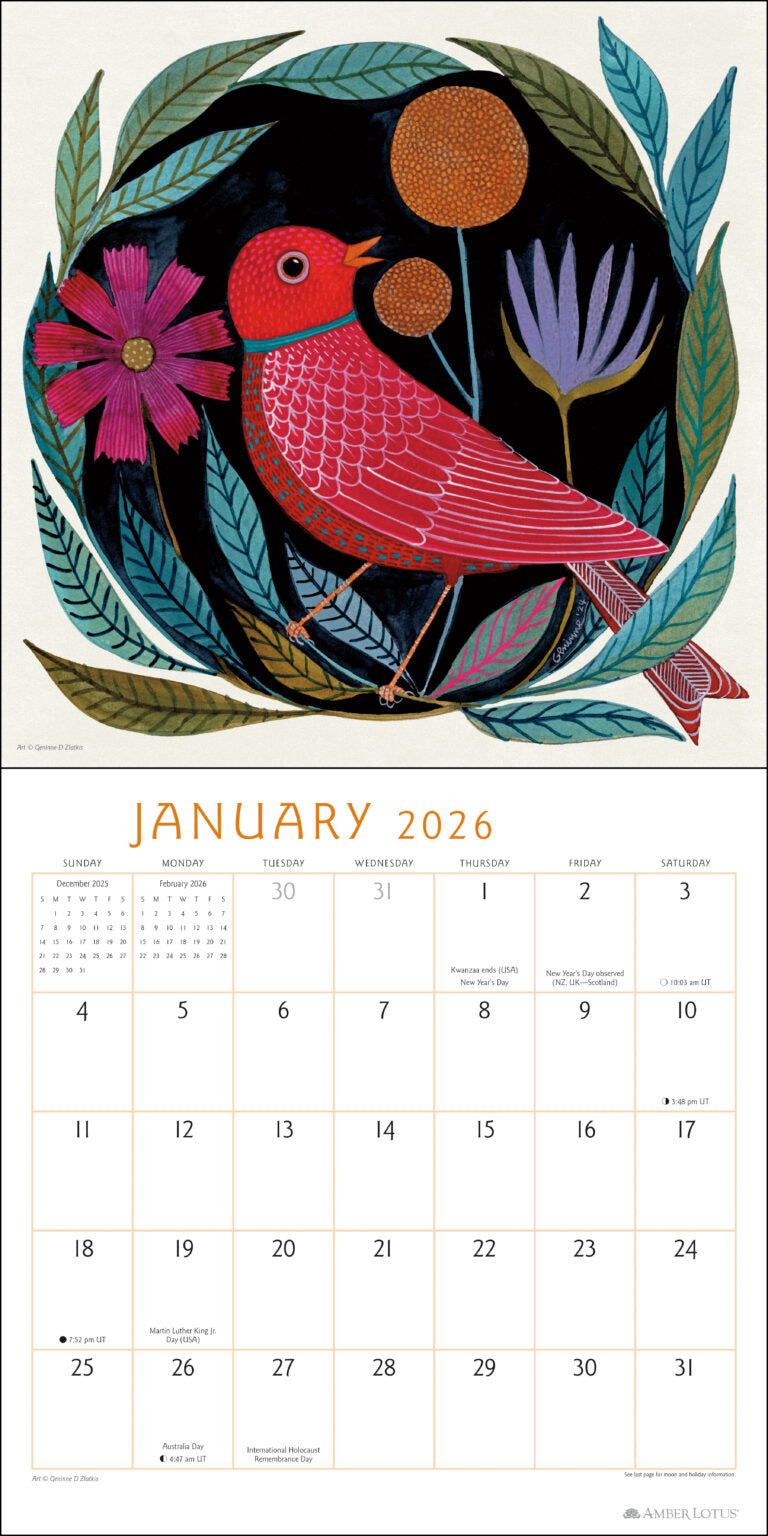 Feathered Friends by Geninne D Zlatkis 2026 Wall Calendar