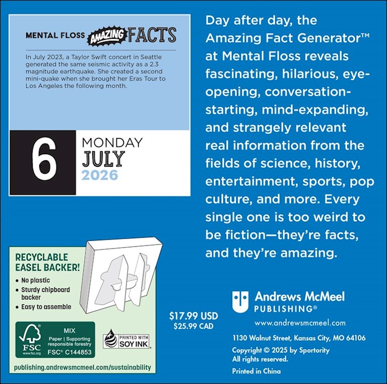 Amazing Facts From Mental Floss 2026 Day-to-Day Calendar