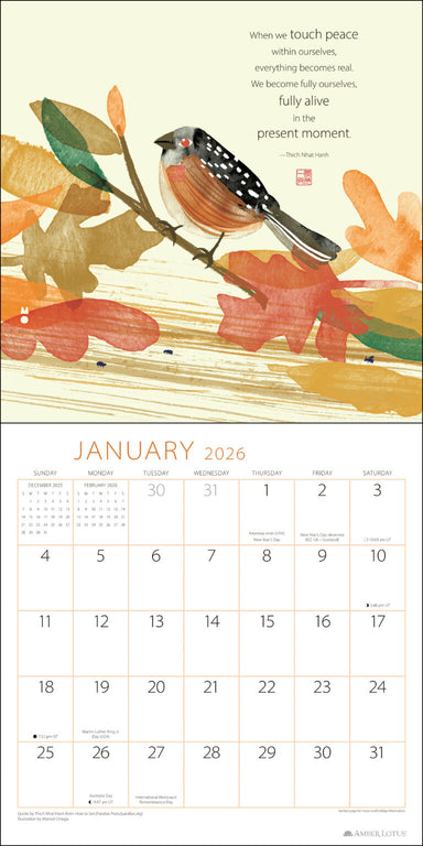 Thich Nhat Hanh Touching Peace 2026 Wall Calendar