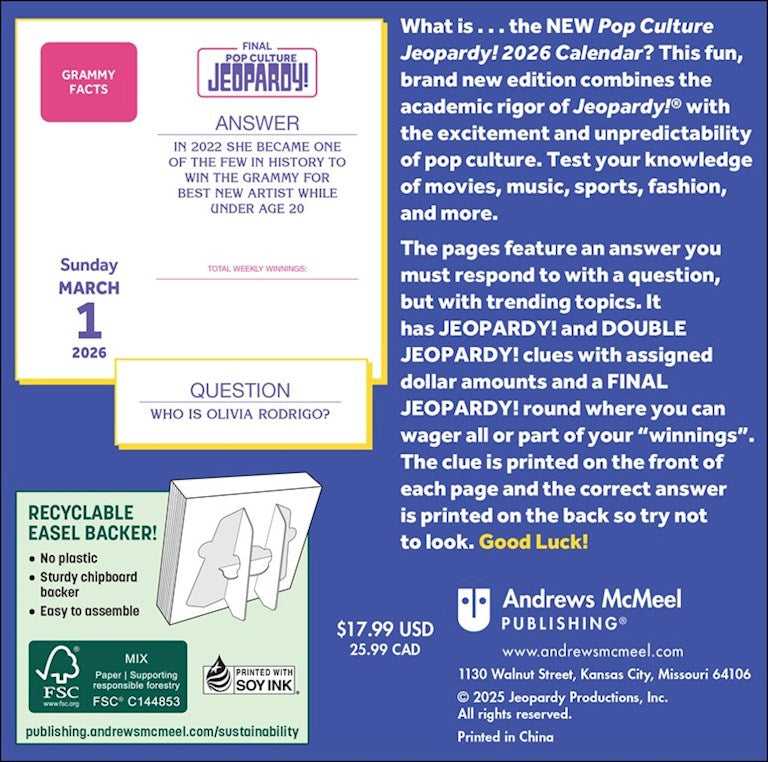 Pop Culture Jeopardy!® 2026 Day-to-Day Calendar