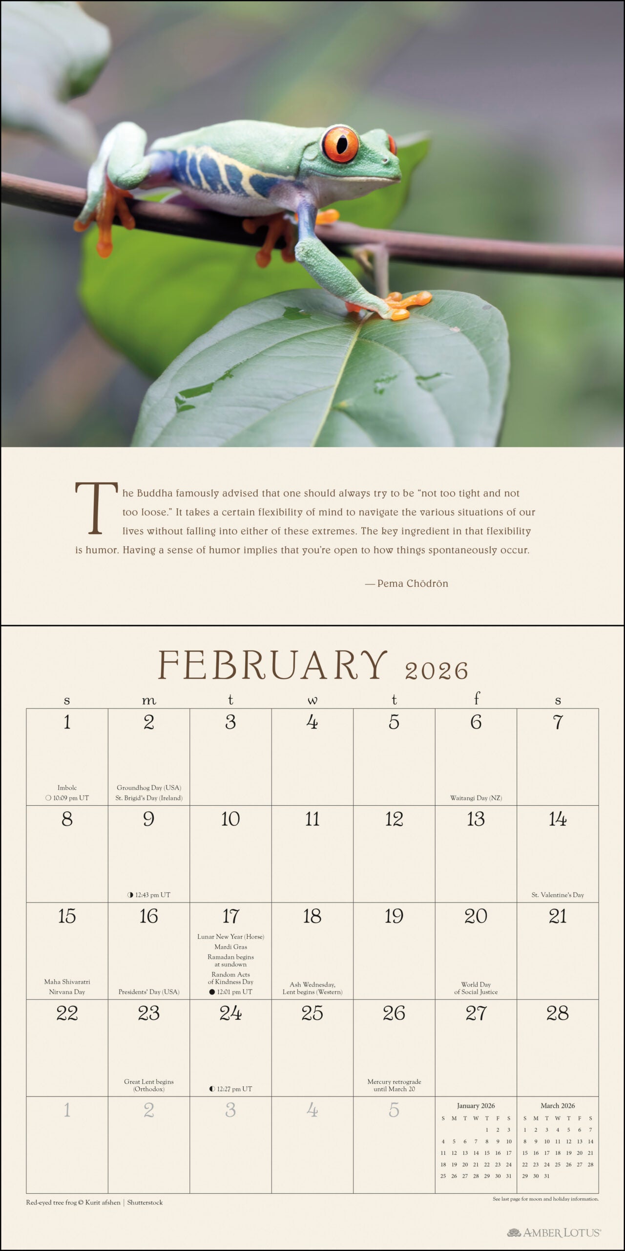 Pema Chödrön Awakening The Heart 2026 Wall Calendar