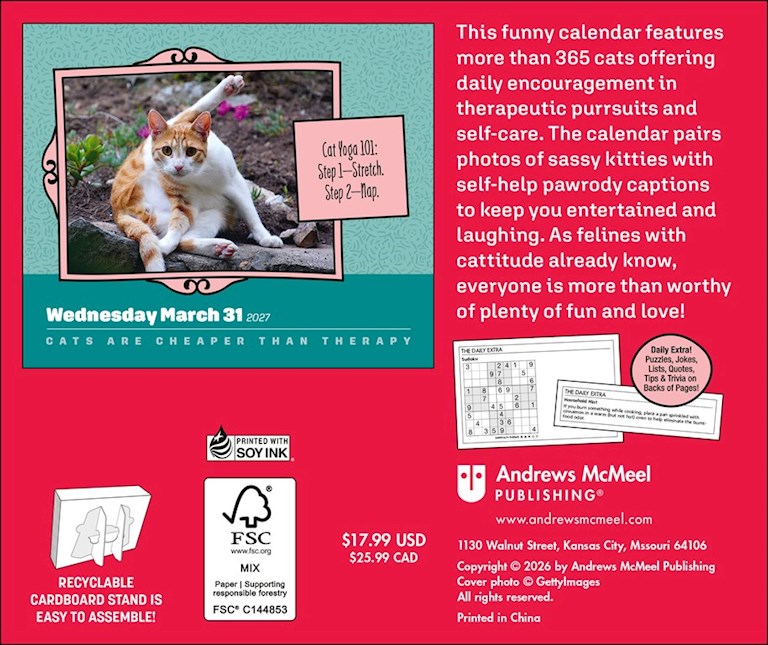 Cats Are Cheaper Than Therapy 2027 Day-to-Day Calendar