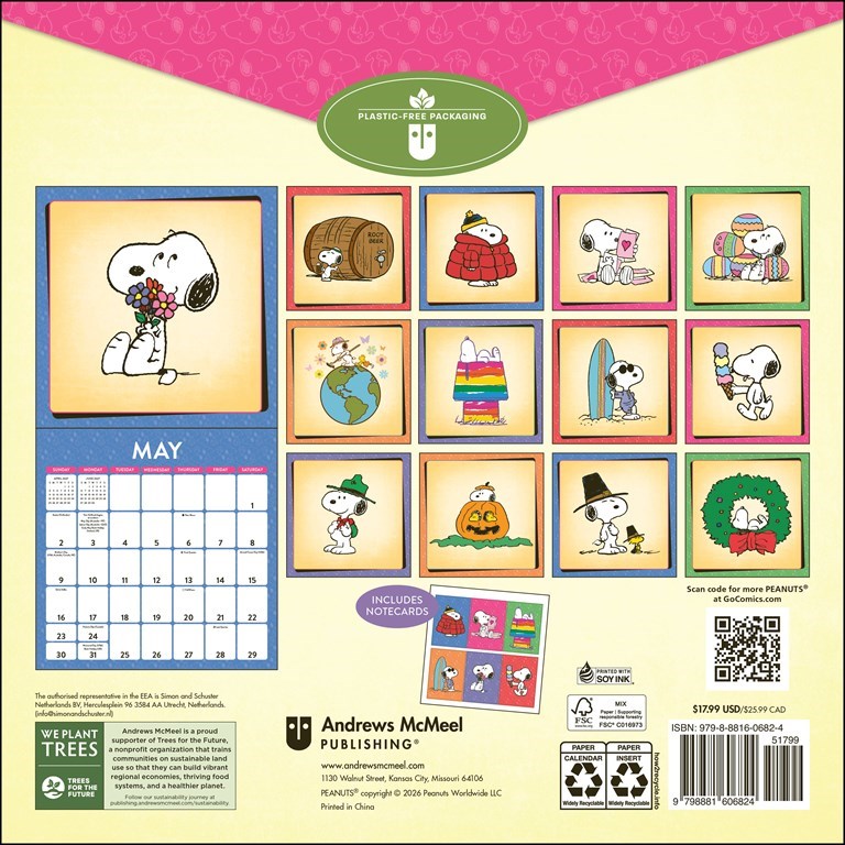 Peanuts Snoopy 2027 Wall Calendar with Notecards