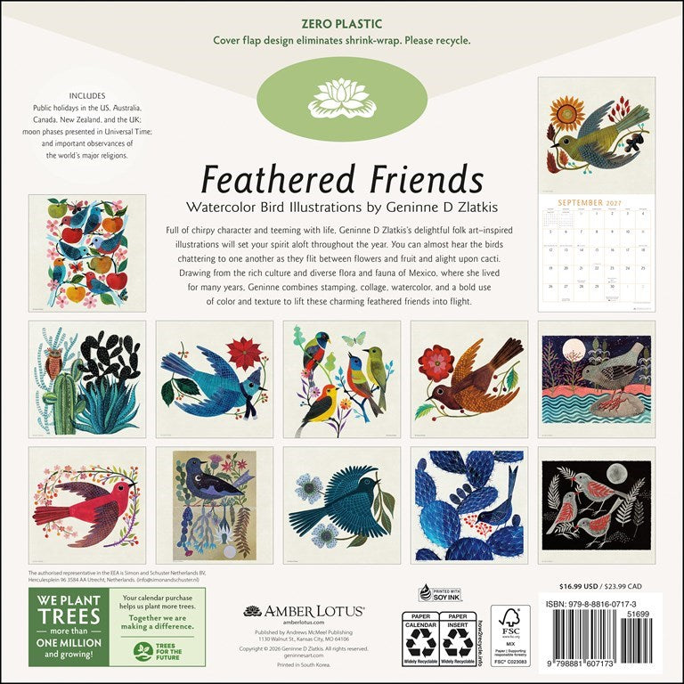 Feathered Friends Geninne D Zlatkis 2027 Wall Calendar