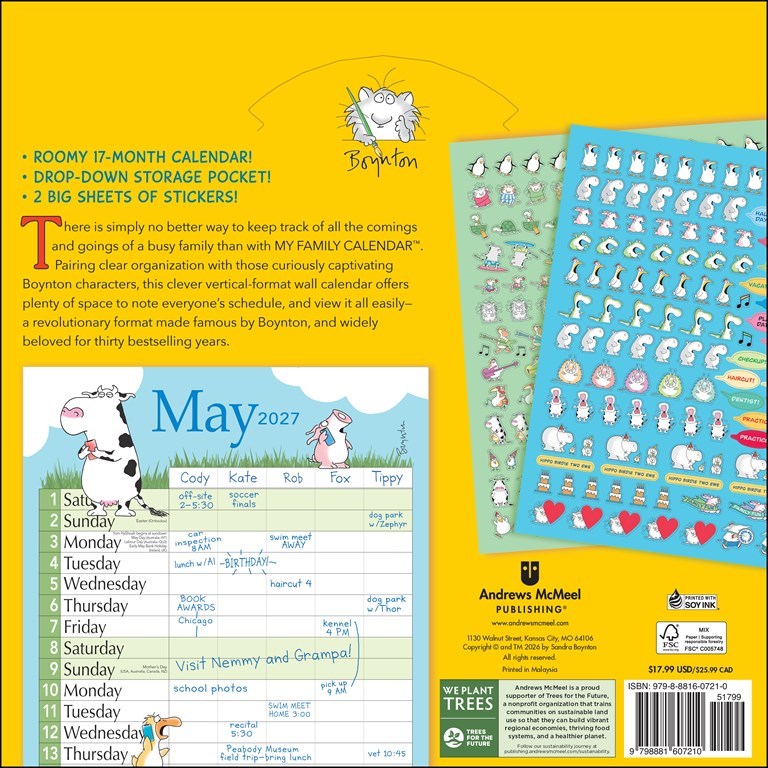 AMC Sandra Boynton’s 17-Month 2026-2027 My Family Wall Calendar with Stickers