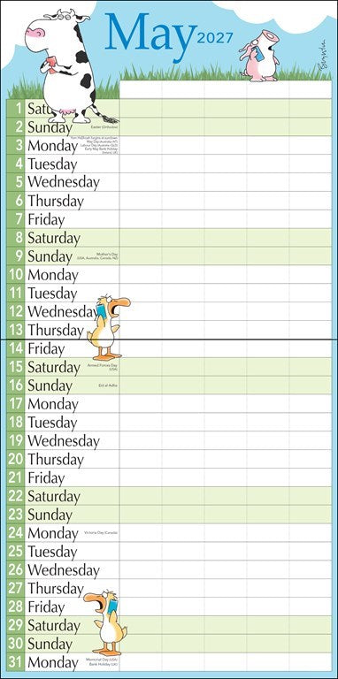 AMC Sandra Boynton’s 17-Month 2026-2027 My Family Wall Calendar with Stickers