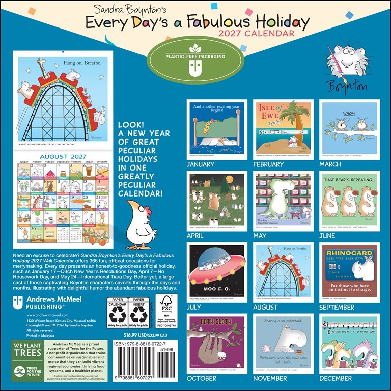 Sandra Boynton’s Every Day’s a Fabulous Holiday 2027 Wall Calendar