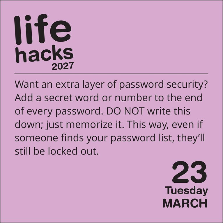 Life Hacks 2027 Day-to-Day Calendar