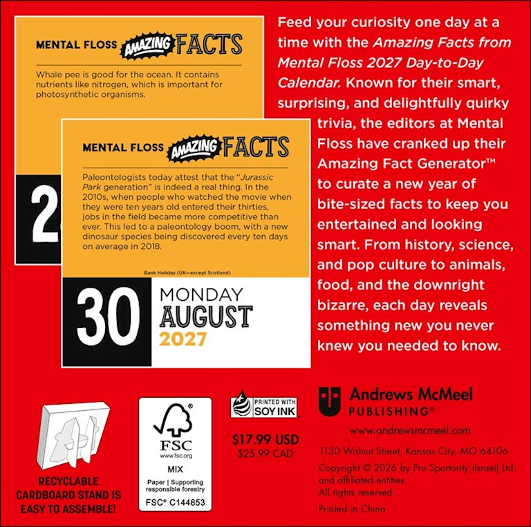 Amazing Facts from Mental Floss 2027 Day-to-Day Calendar