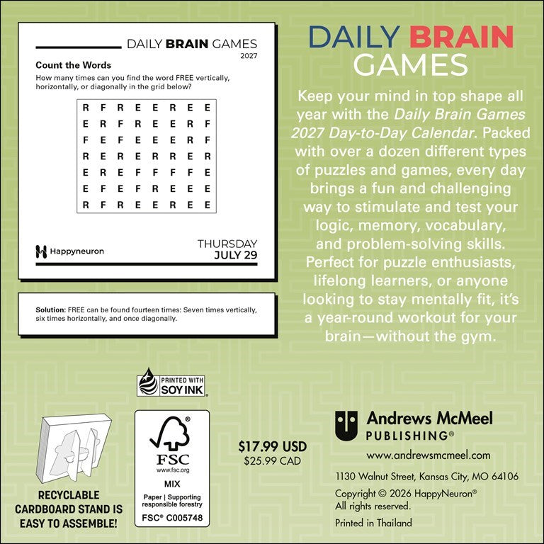 Daily Brain Games 2027 Day-to-Day Calendar
