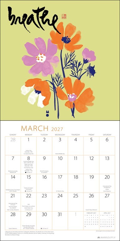 Thich Nhat Hanh Touching Peace 2027 Wall Calendar