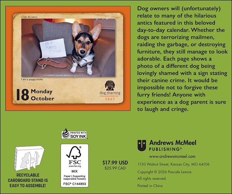 Dog Shaming 2027 Day-to-Day Calendar