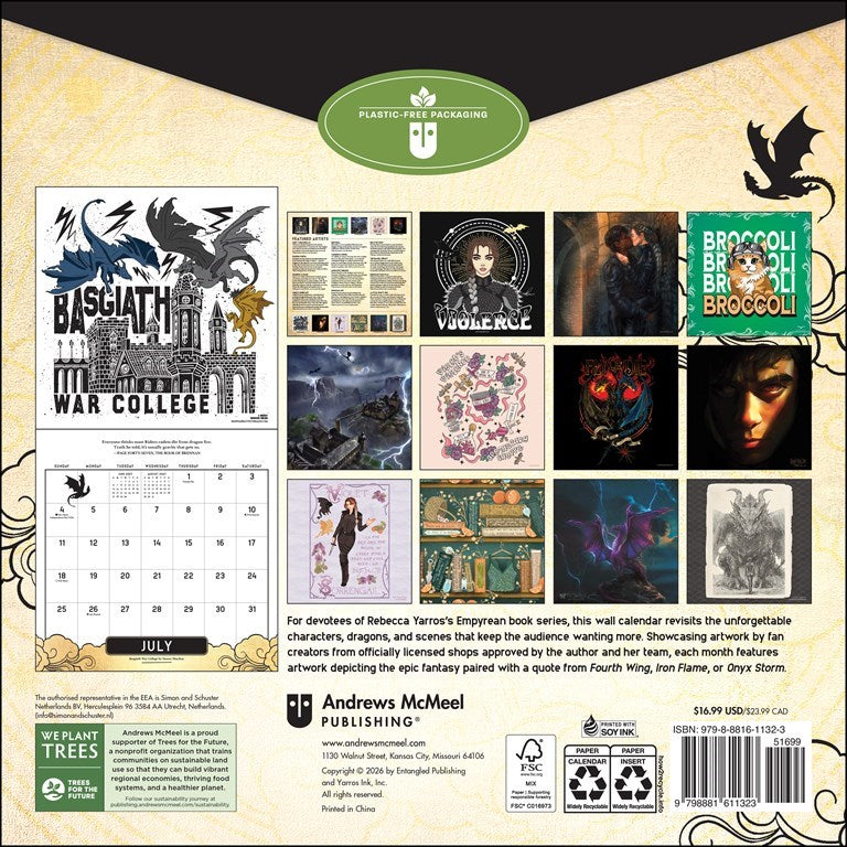 AMC Fourth Wing Officially Licensed Fan Art 2027 Wall Calendar