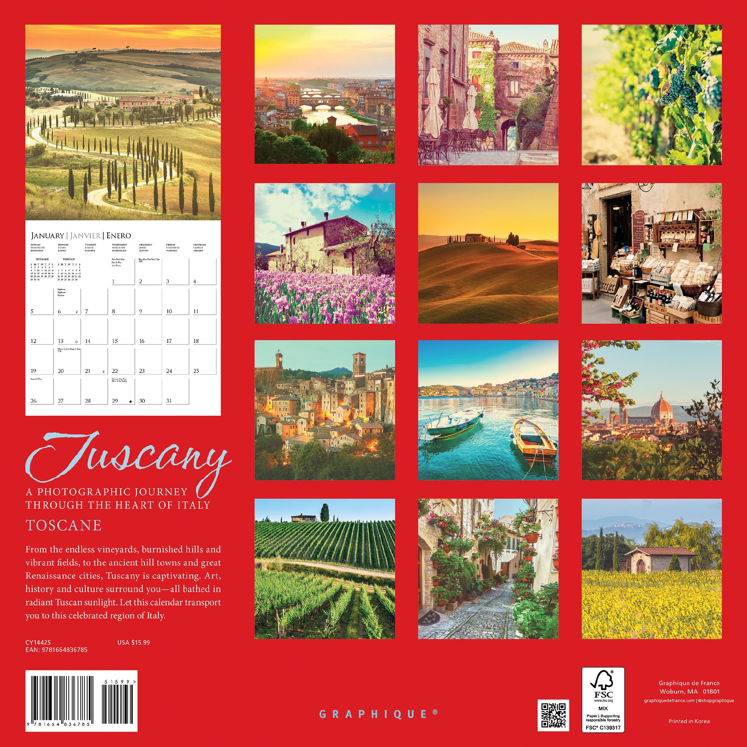 Tuscany 2025 Wall Calendar    