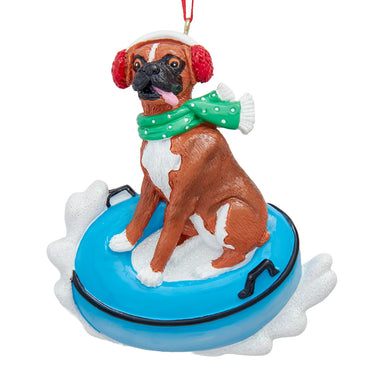 Boxer On Snow Tube Ornament