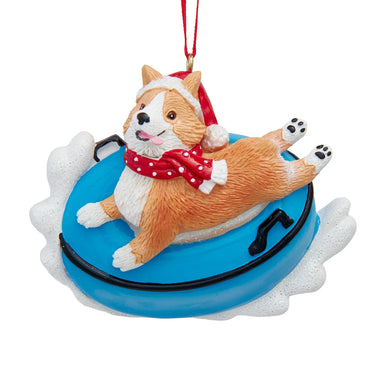 Corgi On Snow Tube Ornament