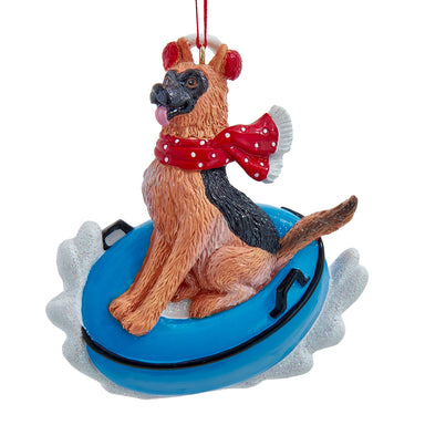 German Shepherd On Snow Tube Ornament