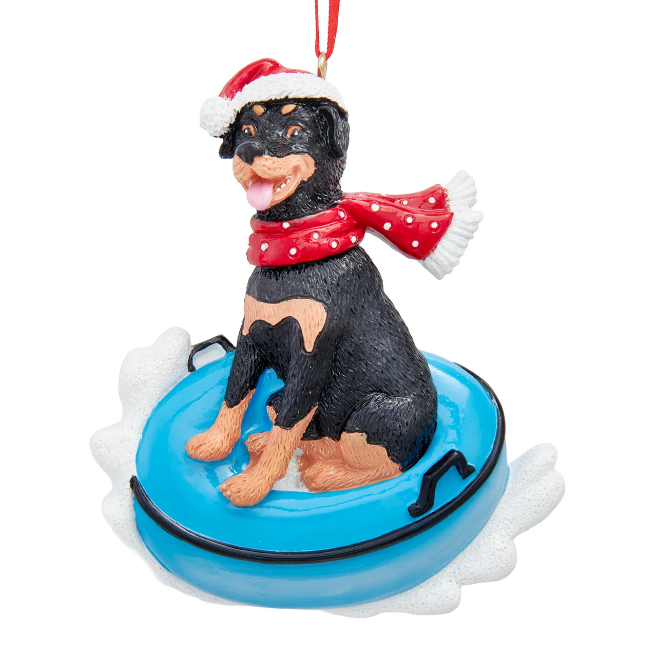 KA Rottweiler On Snow Tube Ornament