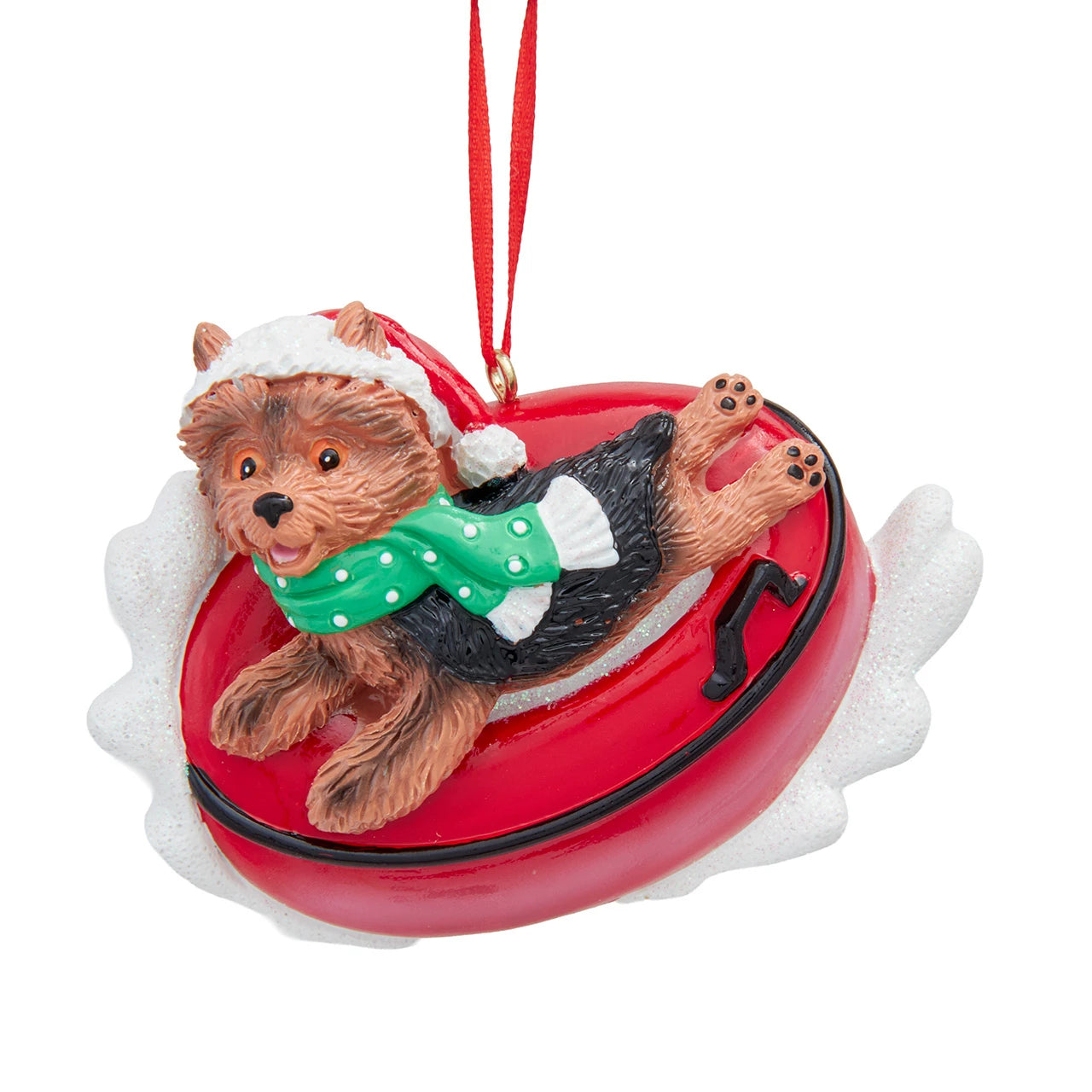 Yorkshire Terrier On Snow Tube Ornament