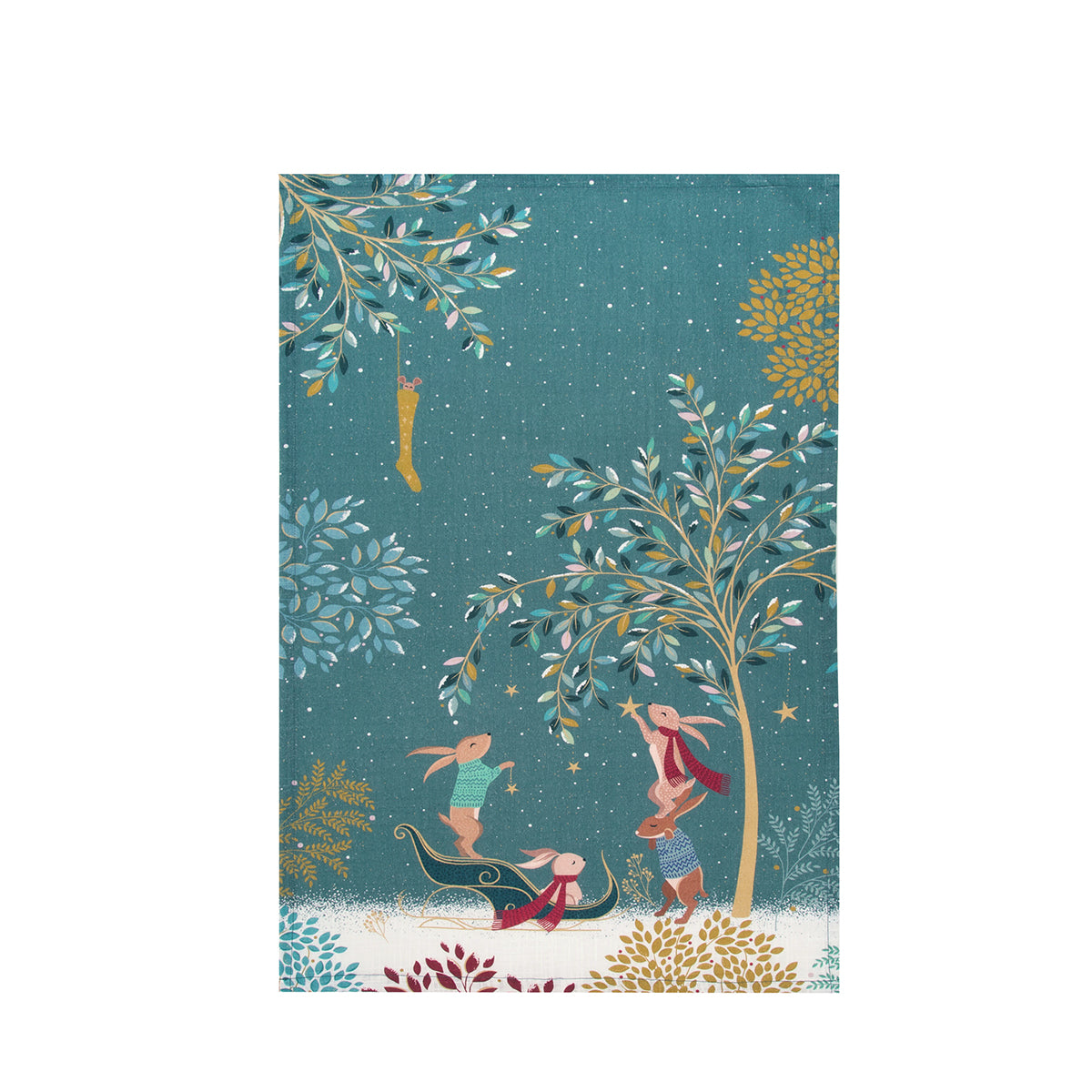 Sara Miller Rabbit Sleigh Printed Dishtowel
