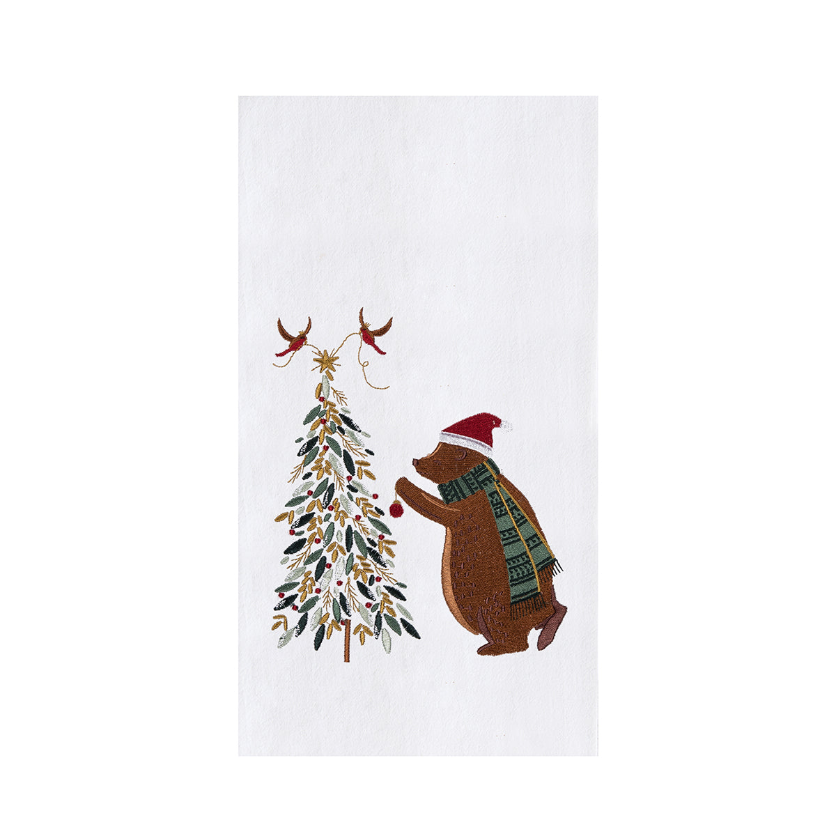 Sara Miller Bear Decorating Tree Embroidered Flour Sack Dish Towel