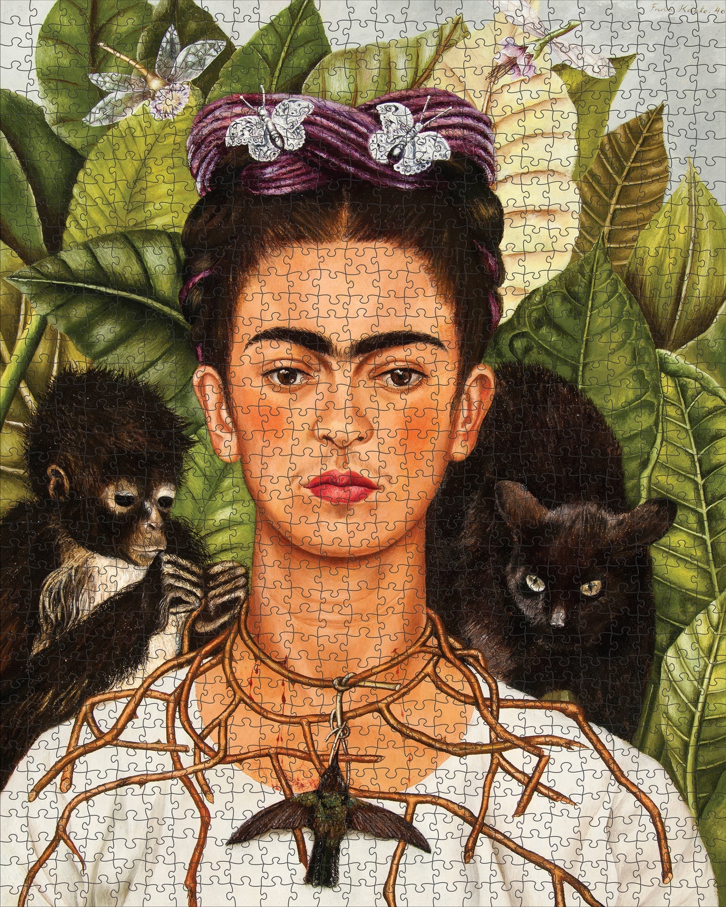 POM Frida Kahlo: Self-Portrait with Thorn Necklace and Hummingbird 1000 Piece Jigsaw Puzzle
