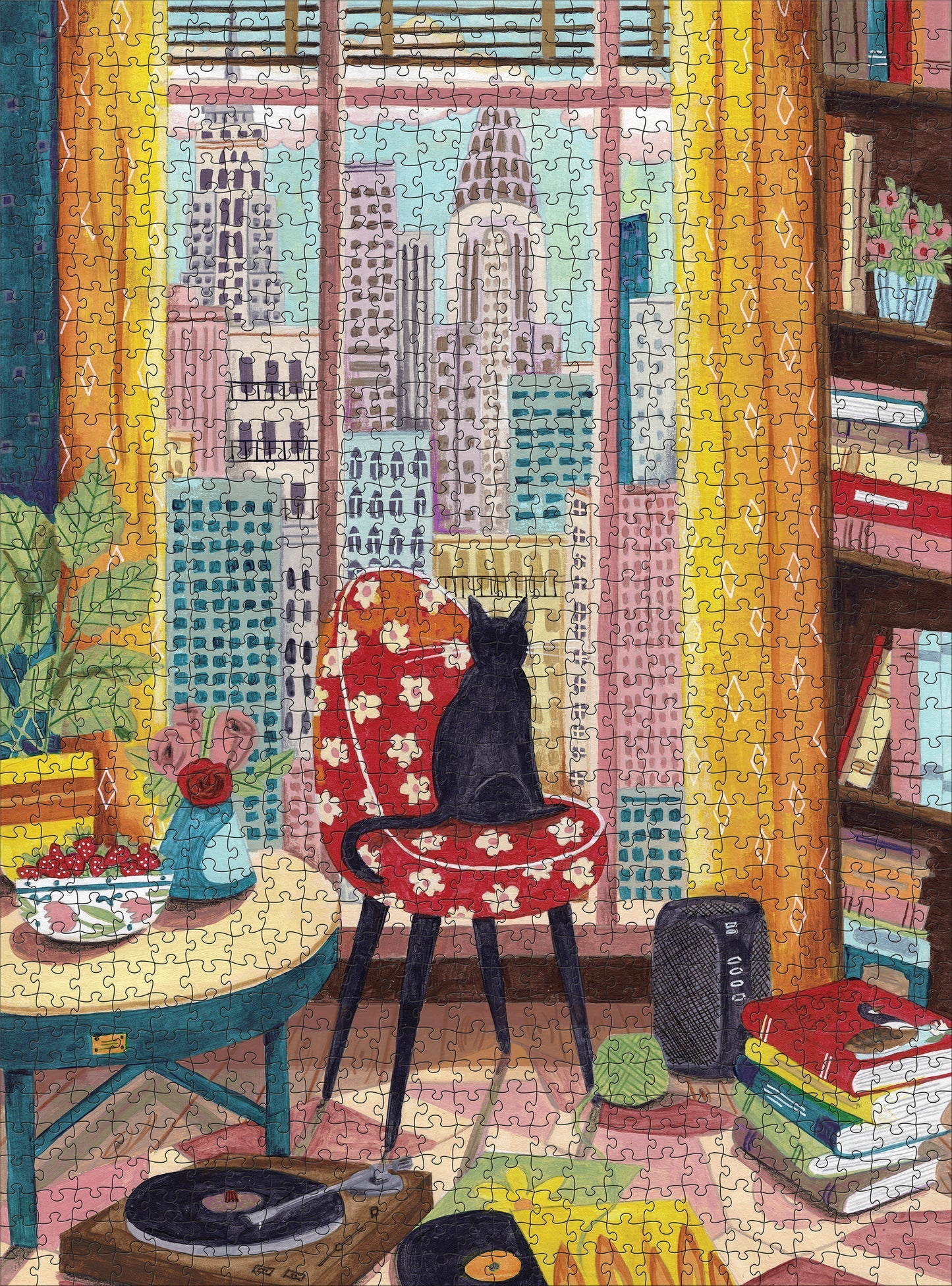Caroline Bonne Müller Black Cat in New York Window 1000 Piece Puzzle