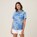 Reyn Spooner Women's Aloha Biscus Abby Short Sleeve Camp Shirt Blue Horizon S 805766356701