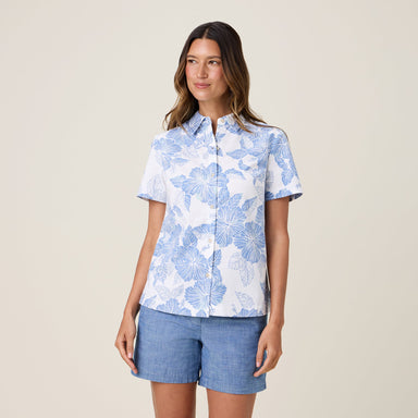 Reyn Spooner Women's Aloha Biscus Abby Short Sleeve Camp Shirt White S 805766456333