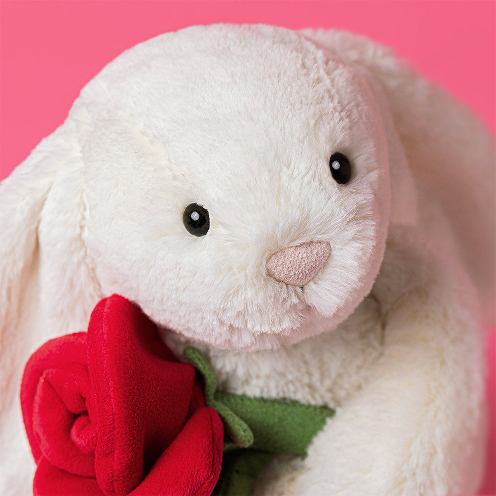 Jellycat Bashful Cream Bunny With Rose - Medium