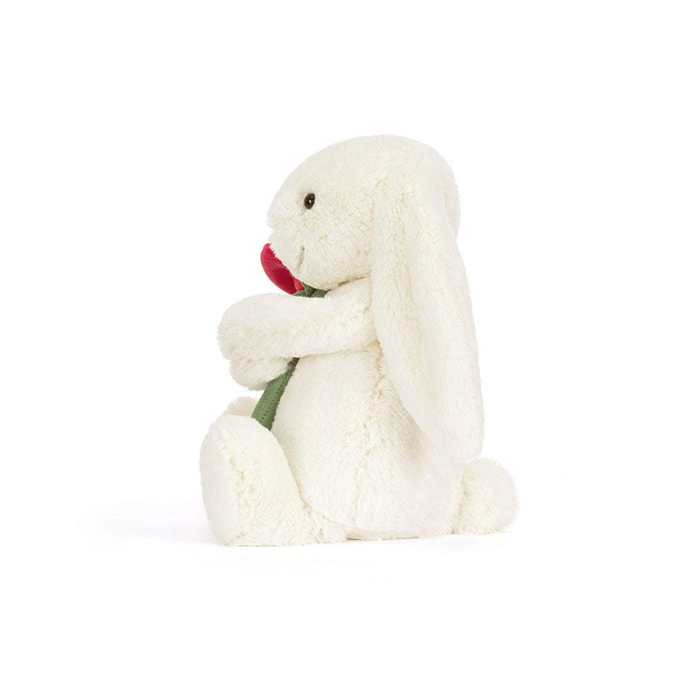 Jellycat Bashful Cream Bunny With Rose - Medium