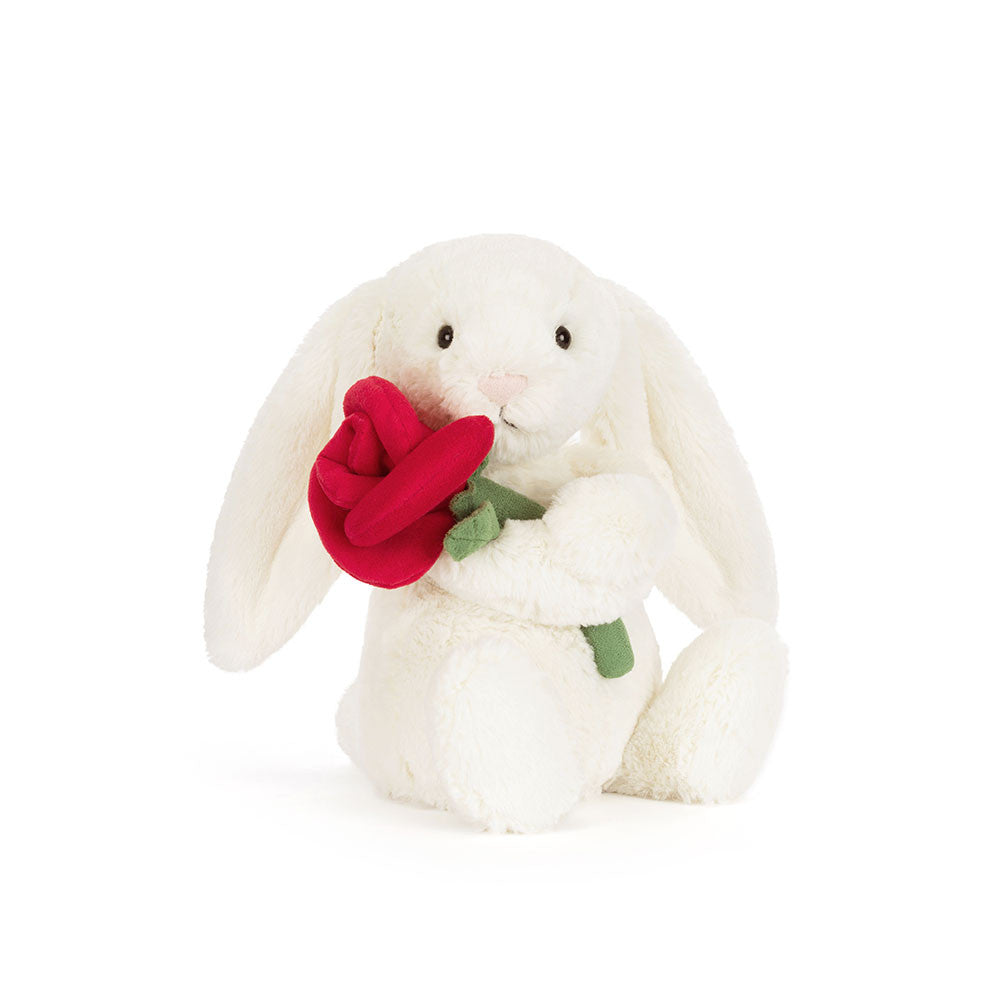 Jellycat Bashful Cream Bunny With Rose - Medium