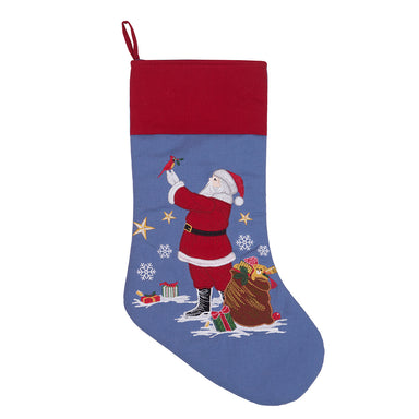 Santa With Sack and Cardinal Appliqué Stocking    