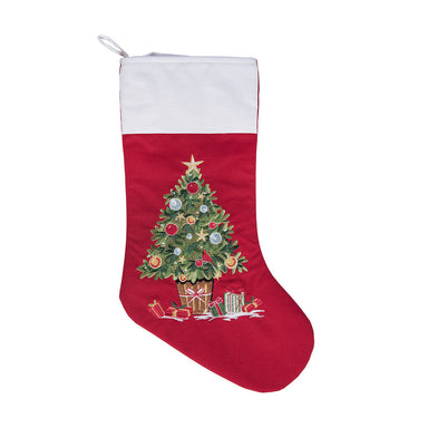 Tree With Packages Embroidered Stocking    