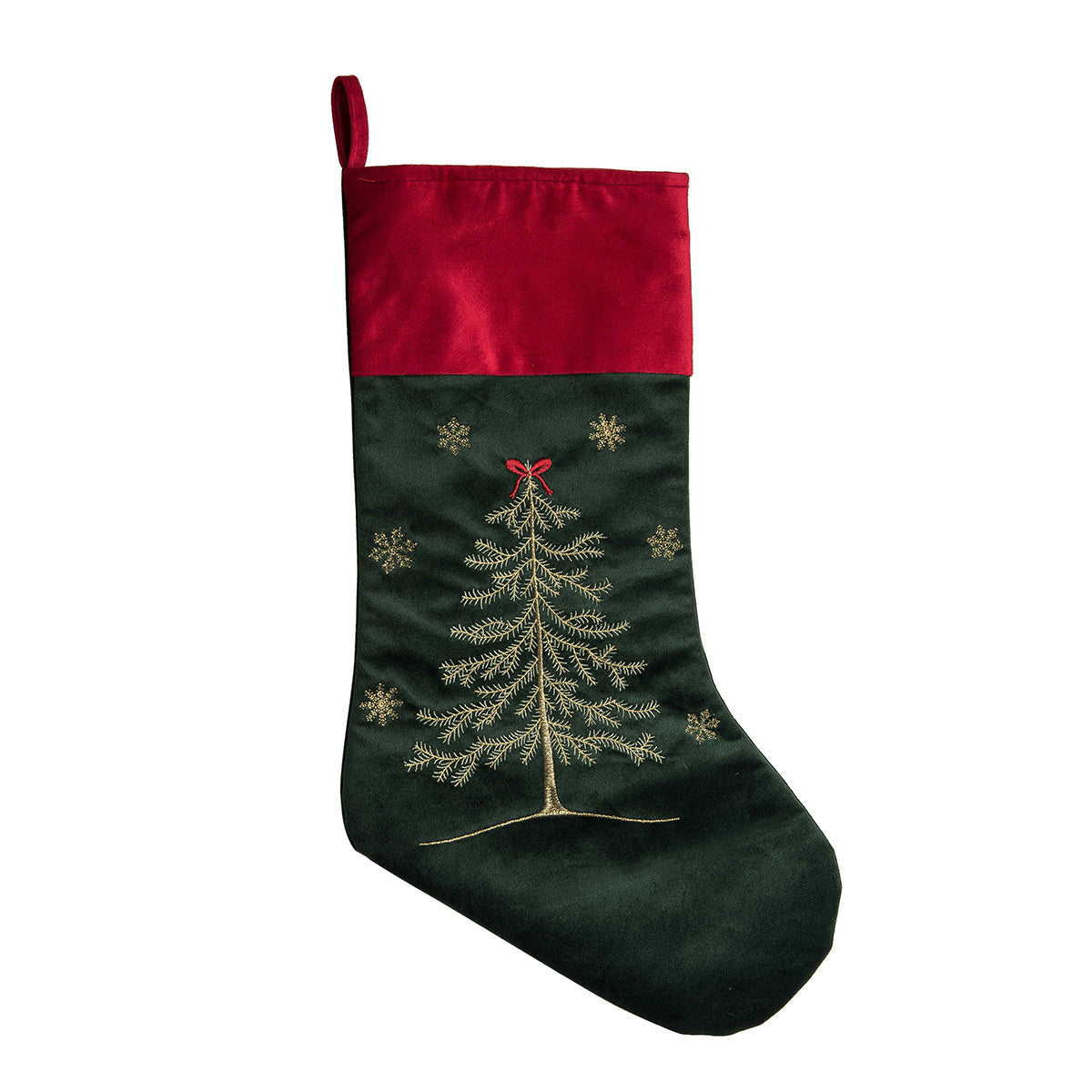 Gold Tree Embroidered Velvet Stocking    