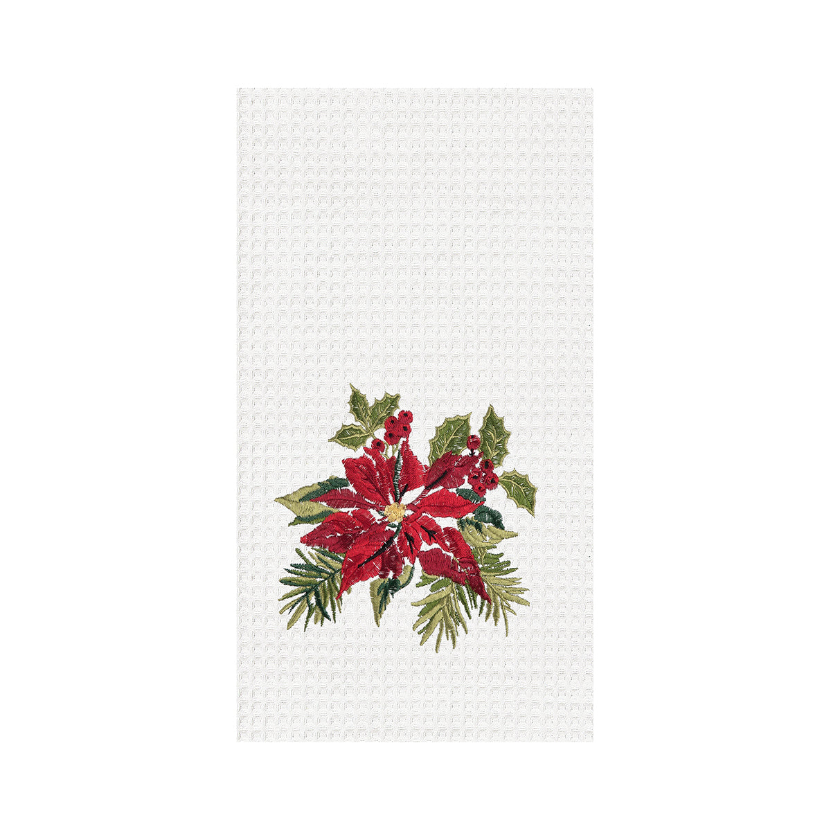 Poinsettia Botanical Embroidered Waffle Weave Kitchen Towel    