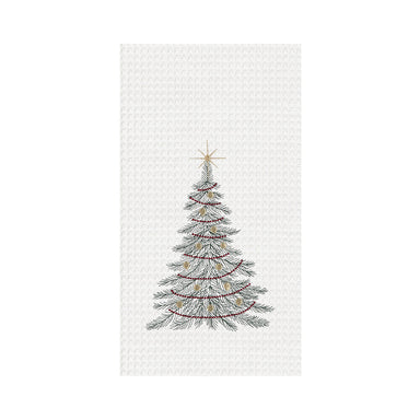 Traditional Christmas Tree With Garland Waffle Weave Kitchen Towel    