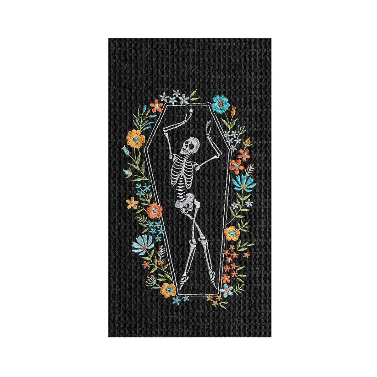Skeleton Coffin Dance Black Waffle Weave Kitchen Towel