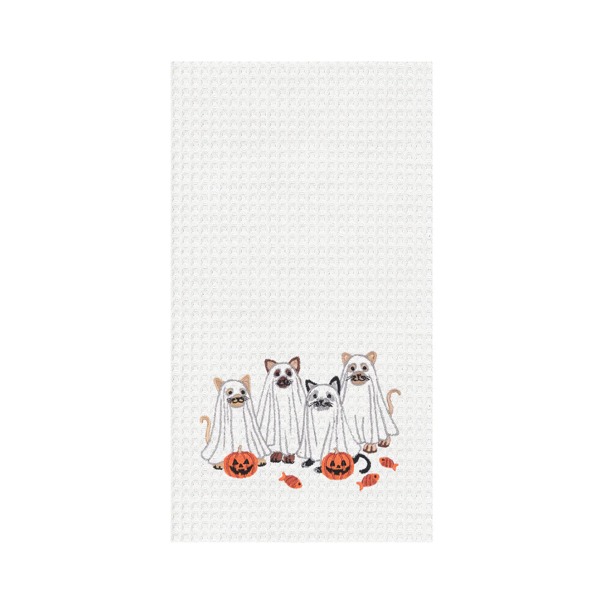Ghost Cats Waffle Weave Kitchen Towel
