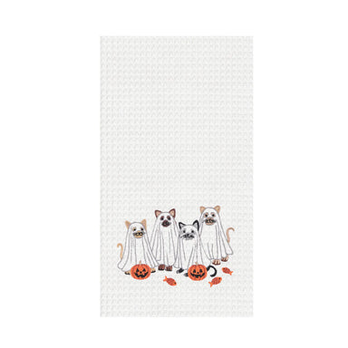 Ghost Cats Waffle Weave Kitchen Towel