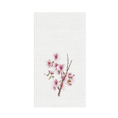 Cherry Blossom Embroidered Waffle Weave Kitchen Towel