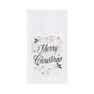 Merry Christmas Swirl Embroidered Flour Sack Kitchen Towel    