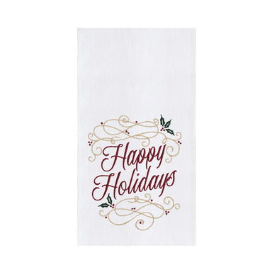 Happy Holidays Swirl Embroidered Flour Sack Kitchen Towel    