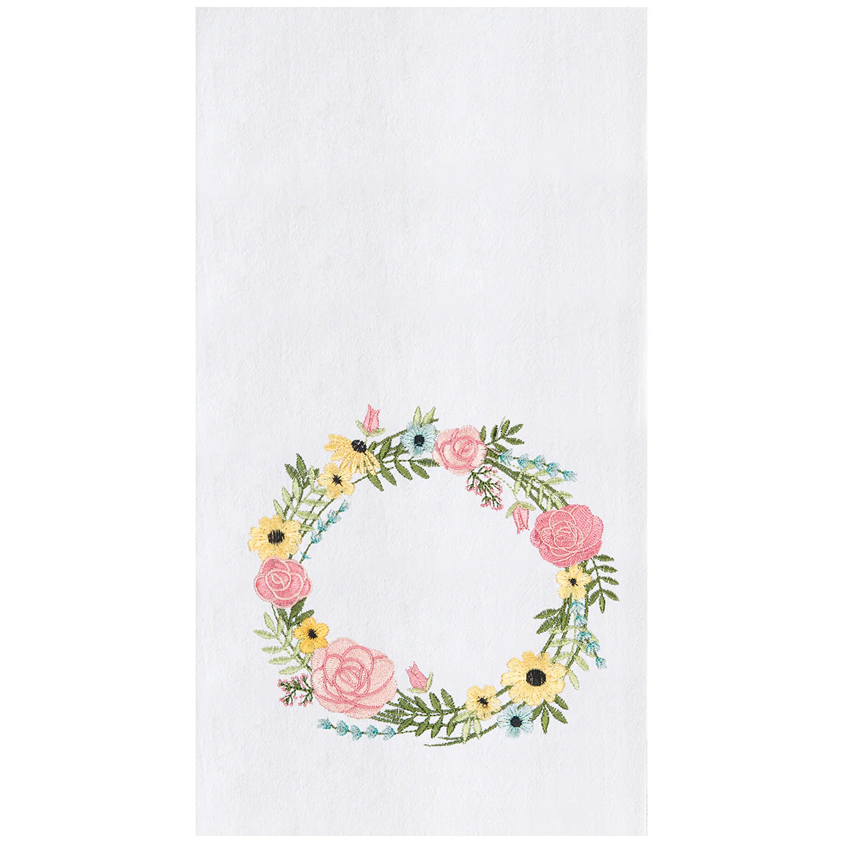 Wildflower Wreath Embroidered Flour Sack Kitchen Towel