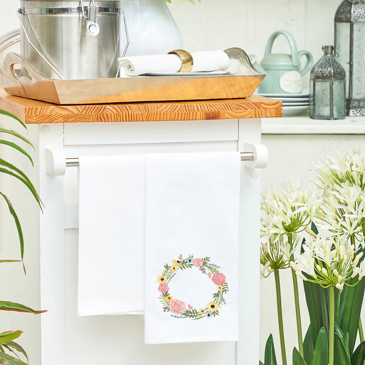 Wildflower Wreath Embroidered Flour Sack Kitchen Towel