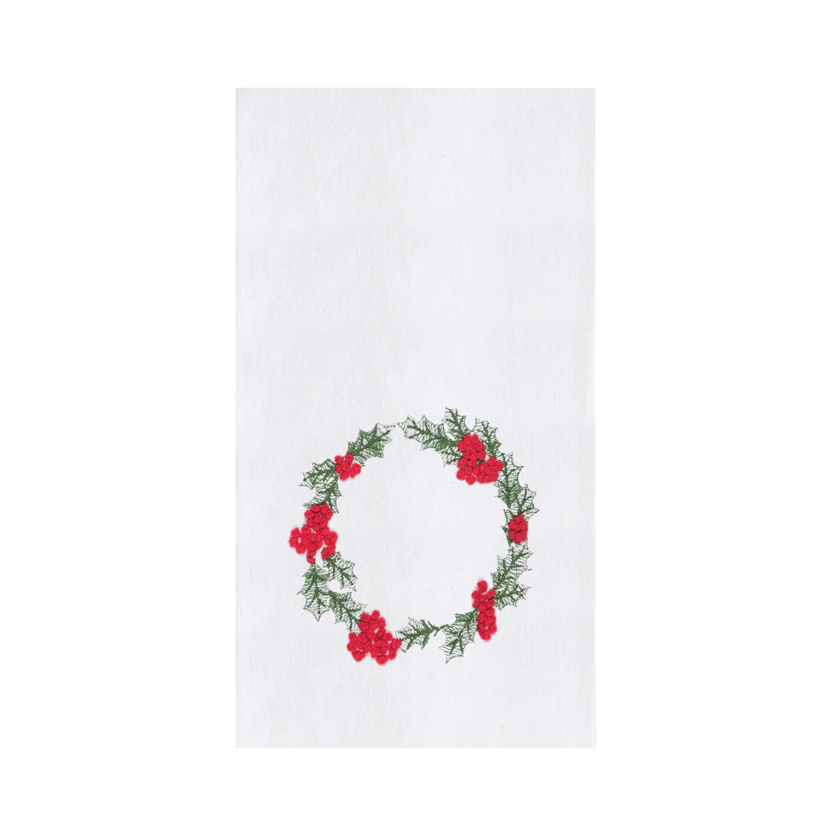 French Knot Holly Berry Wreath Kitchen Towel