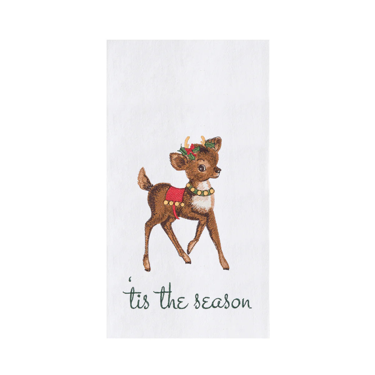 Vintage Reindeer 'tis The Season Flour Sack Kitchen Towel