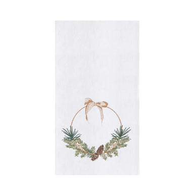 Gold Pinecone Ribbon Wreath Flour Sack Kitchen Towel
