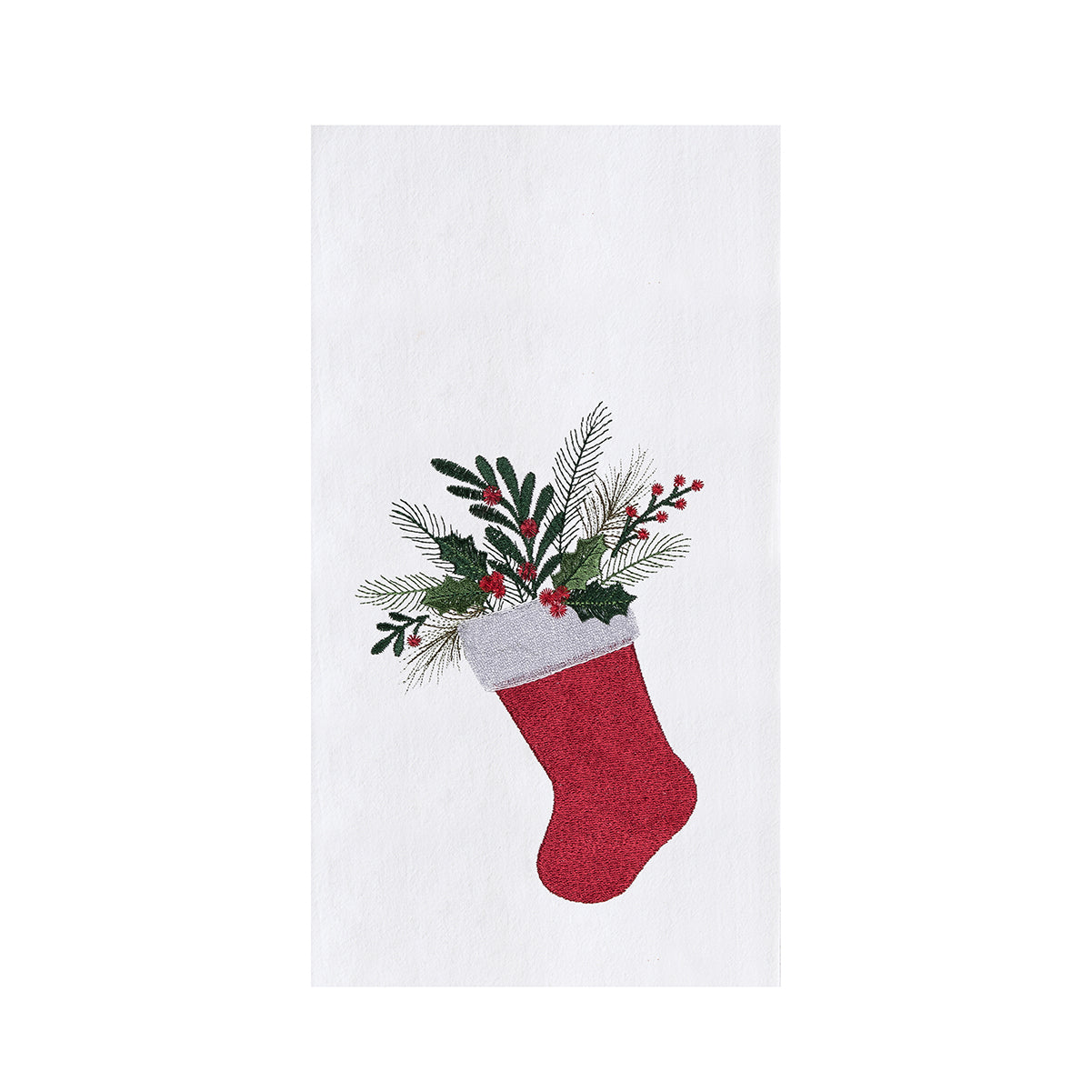 Stocking With Holly Flour Sack Kitchen Towel