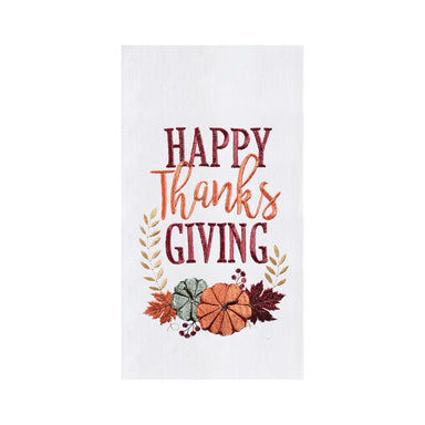Happy Thanksgiving Embroidered Flour Sack Kitchen Towel